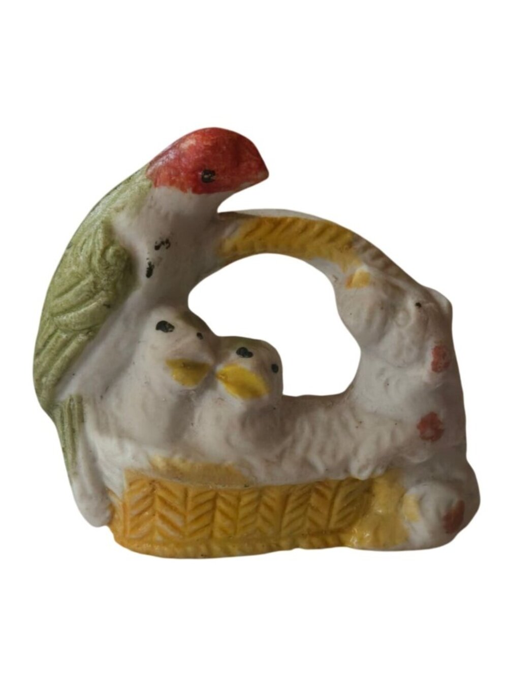 Vintage Bird Nest Babies Terrier Dog Basket Bisque Ceramic Mini Figurine 2 inch